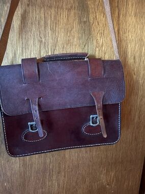 Vintage Leather Satchel Messenger Bag - Brown